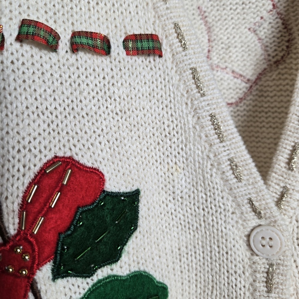 Vtg Bobbie Brooks Woman Cream Christmas Vest Noel Joy Embroidery Beads Ugly XL - Picture 4 of 8